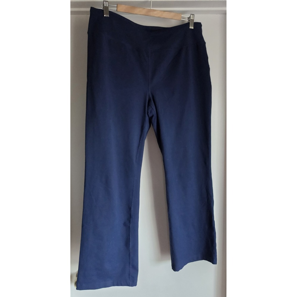 Lands' End Women's Leggings L/P Navy Blue Solid Athleisure Casual Pants Slim